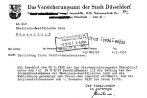 Schreiben des Versicherungsamtes der Stadt Düsseldorf an die Rheinisch-Westfälische Bank vom 04.09.1952 - Grafik